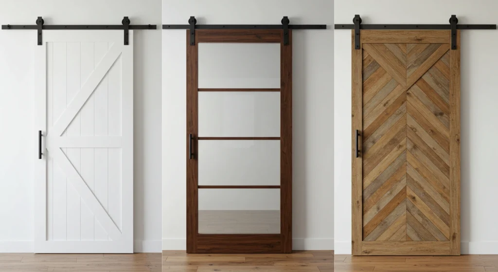 barn style doors :Minimalist Designs, glass panel,Chevron and Herringbone Patterns